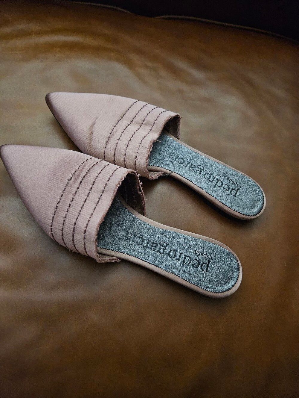 Pedro Garcia Blush Satin Pink Pointed Toe Slip-On Mules Size 36